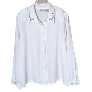 Vintage Koret Petites Embroidered Floral Collar‎ Blouse White Size 16P